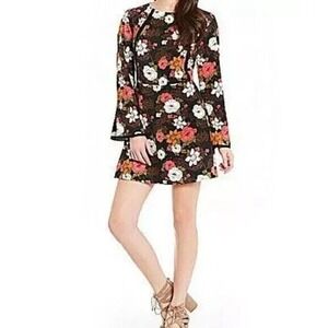 Copper Key Black Floral Romper XS Bell Sleeve‎ Lace Boho Mini Festival Chic